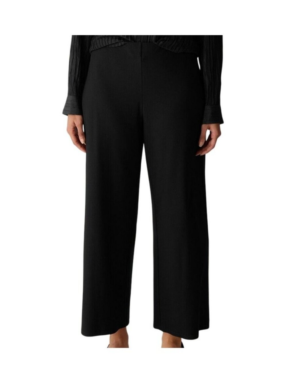 Eileen Fisher Washable Stretch Crepe Wide Leg Pant Black Women's Size Medium M
